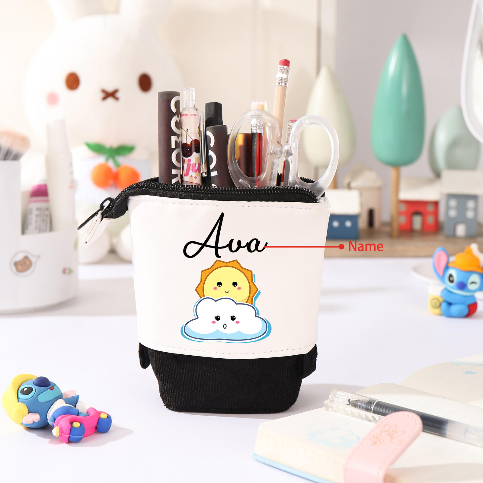 Astuccio per matite sole e nuvola carina personalizzato con 1 nome regalo per scuola elementare bambini