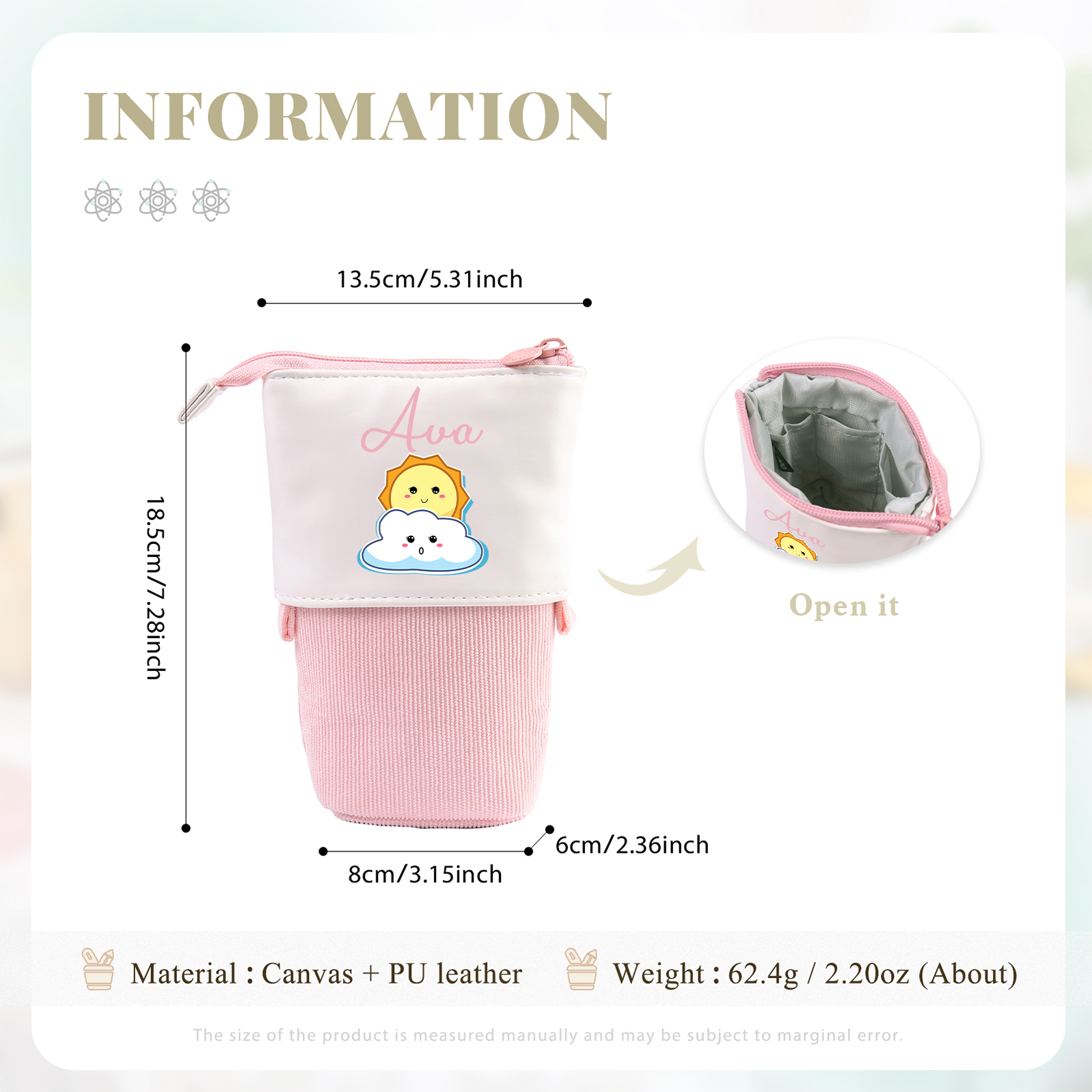 Astuccio per matite sole e nuvola carina personalizzato con 1 nome regalo per scuola elementare bambini