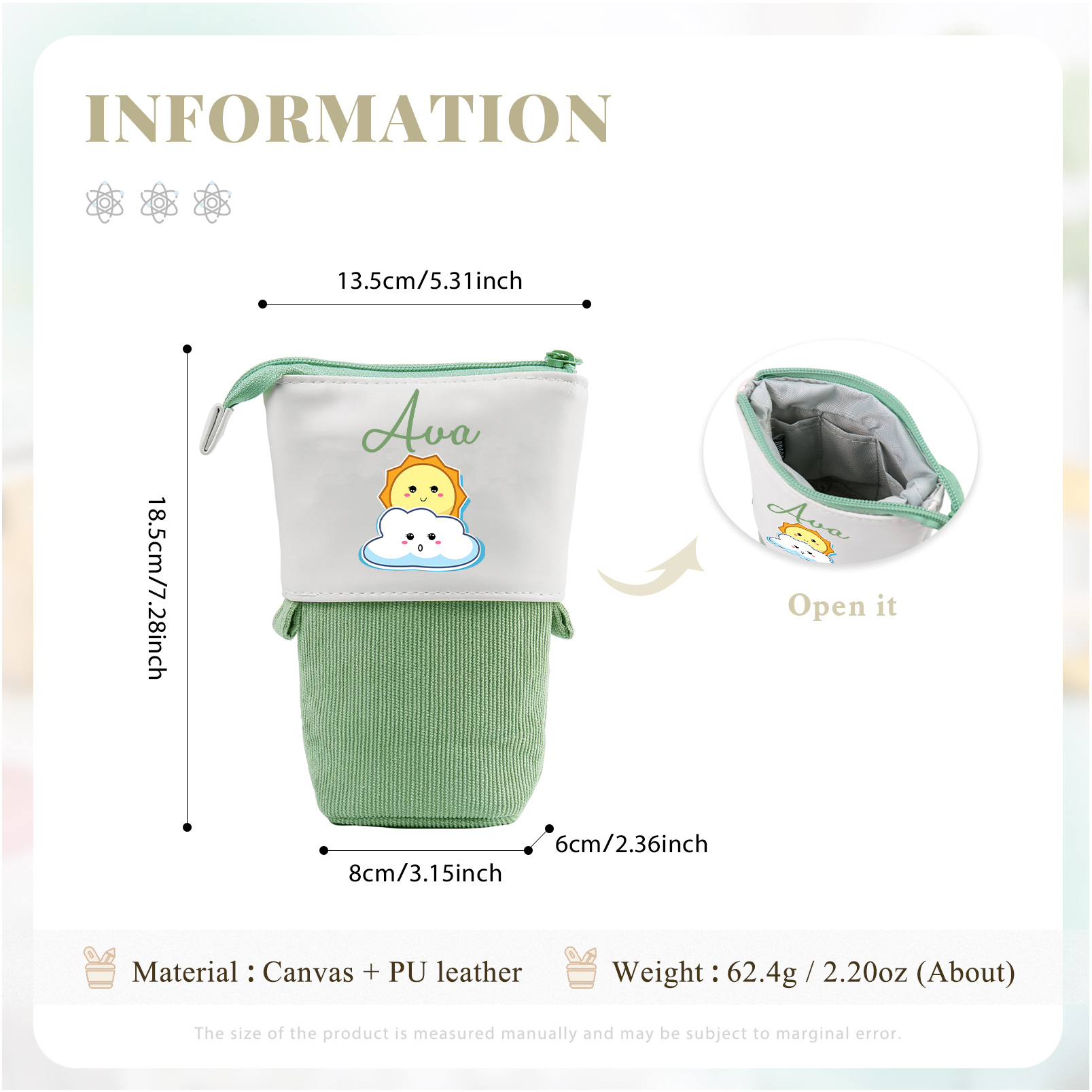 Astuccio per matite sole e nuvola carina personalizzato con 1 nome regalo per scuola elementare bambini