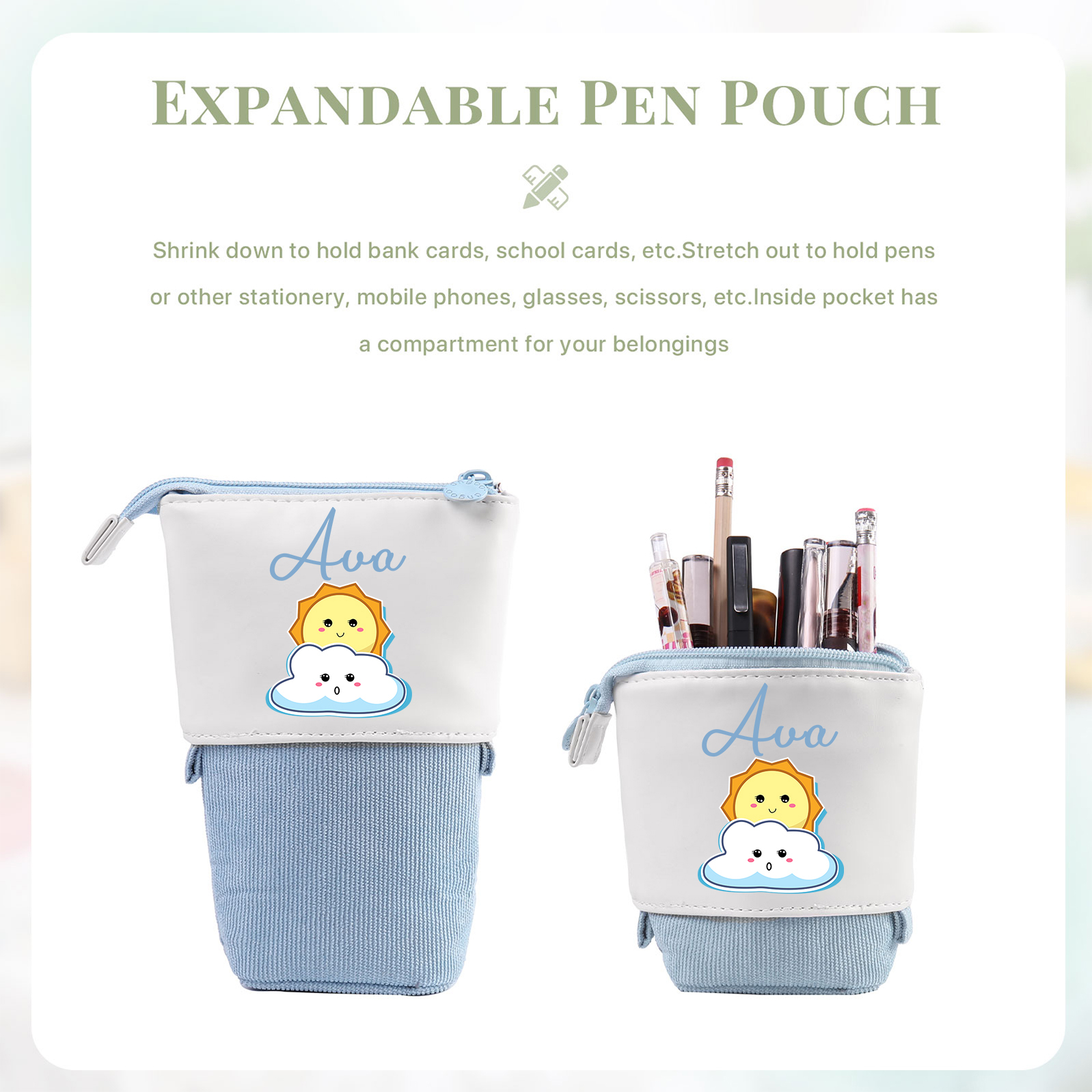 Astuccio per matite sole e nuvola carina personalizzato con 1 nome regalo per scuola elementare bambini