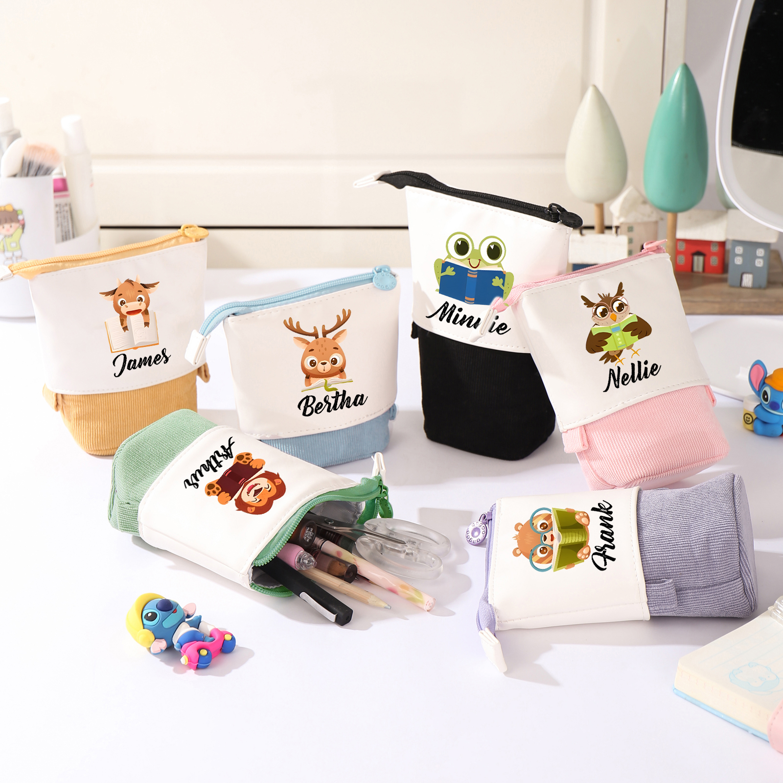 Astuccio per matite personalizzato con 1 nome e 1 animale regalo per scuola elementare bambini