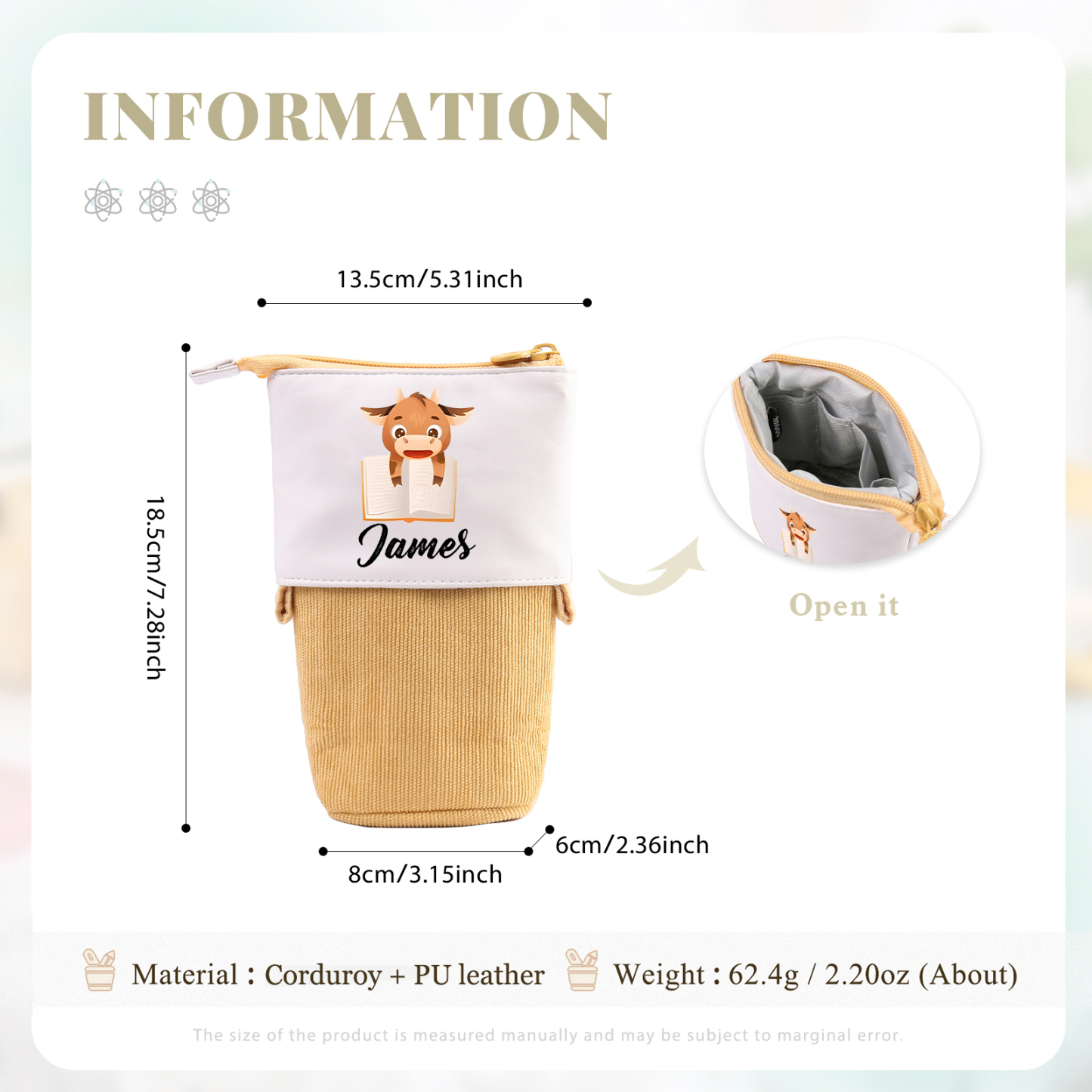 Astuccio per matite personalizzato con 1 nome e 1 animale regalo per scuola elementare bambini