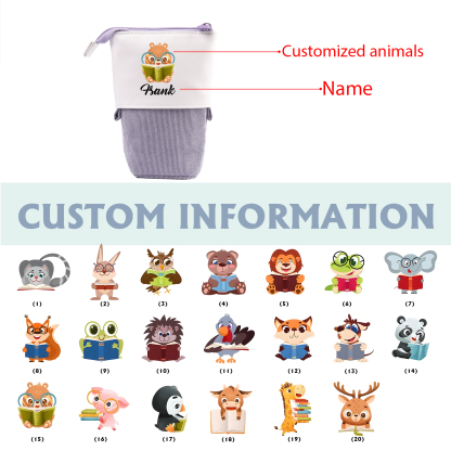 Astuccio per matite personalizzato con 1 nome e 1 animale regalo per scuola elementare bambini