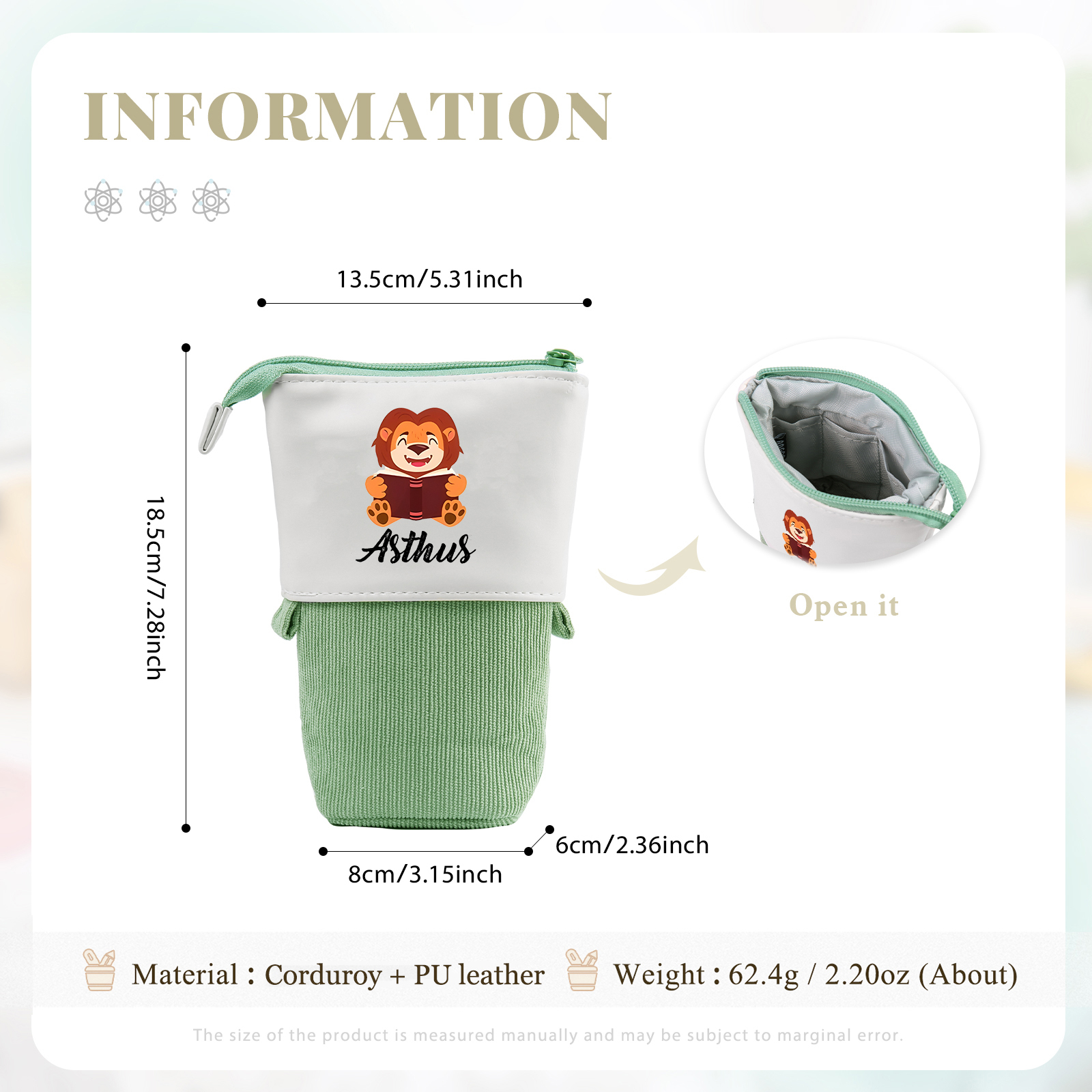 Astuccio per matite personalizzato con 1 nome e 1 animale regalo per scuola elementare bambini