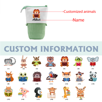 Astuccio per matite personalizzato con 1 nome e 1 animale regalo per scuola elementare bambini