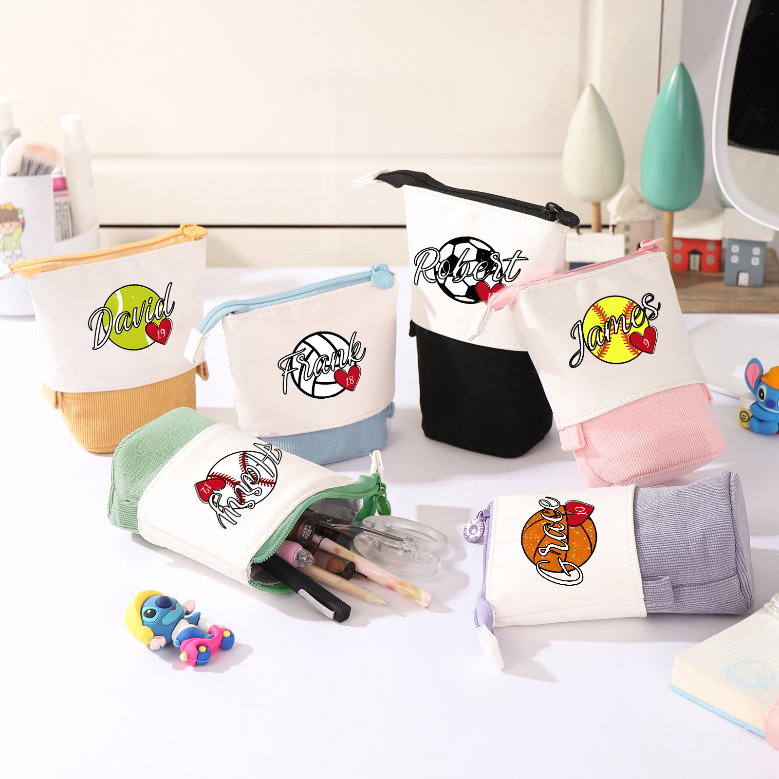 Astuccio per matite personalizzato con 1 nome e 1 palla regalo per scuola elementare bambini