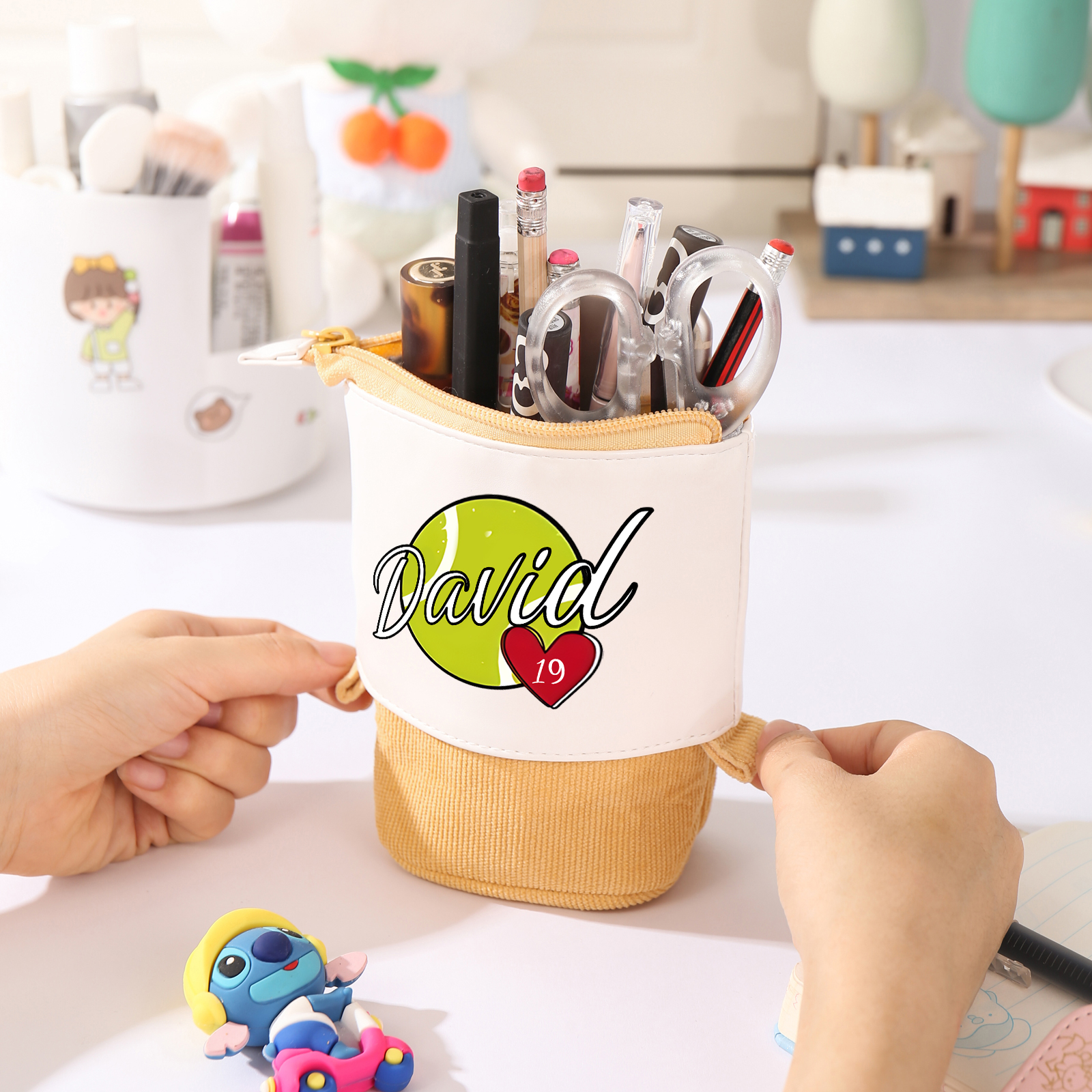 Astuccio per matite personalizzato con 1 nome e 1 palla regalo per scuola elementare bambini