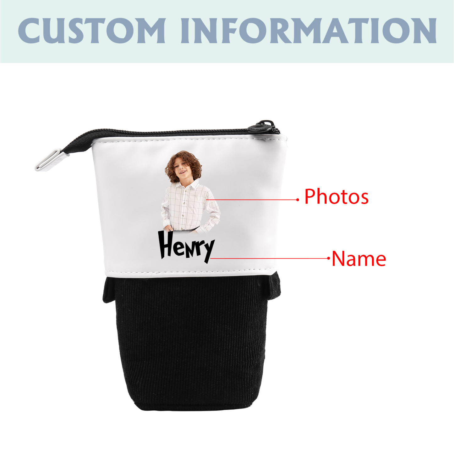 Astuccio per matite personalizzato con 1 nome e 1 foto regalo per scuola elementare bambini