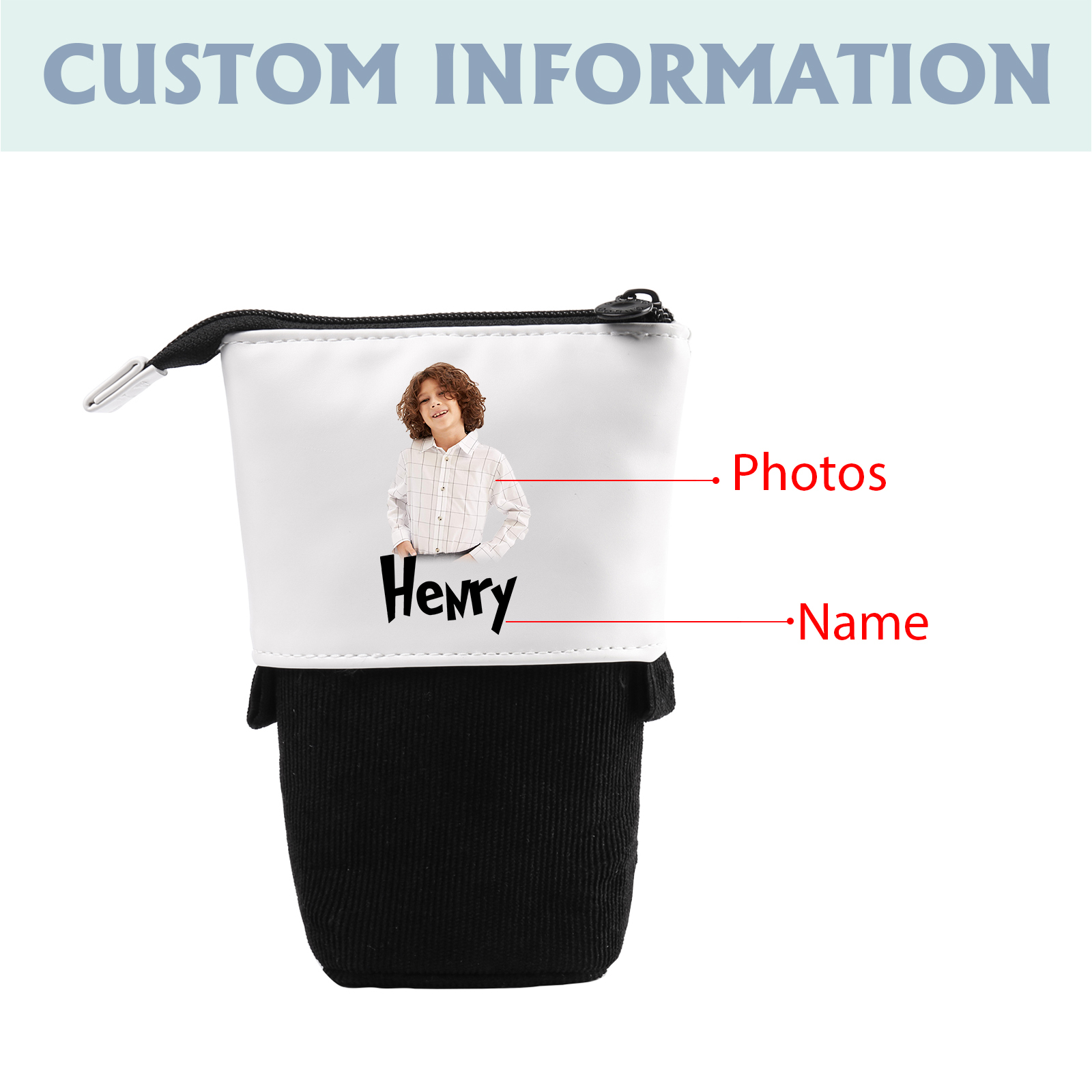 Astuccio per matite personalizzato con 1 nome e 1 foto regalo per scuola elementare bambini