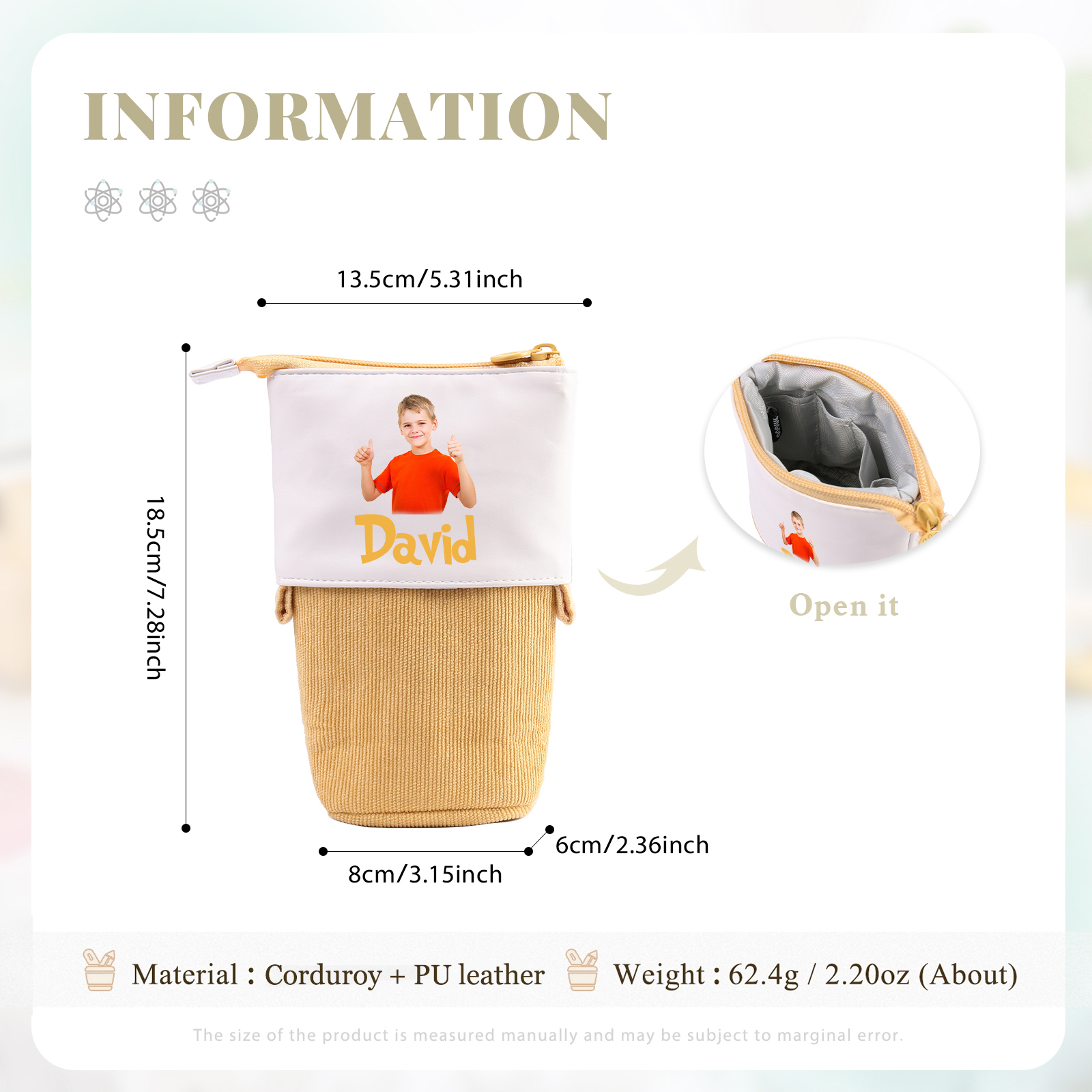 Astuccio per matite personalizzato con 1 nome e 1 foto regalo per scuola elementare bambini