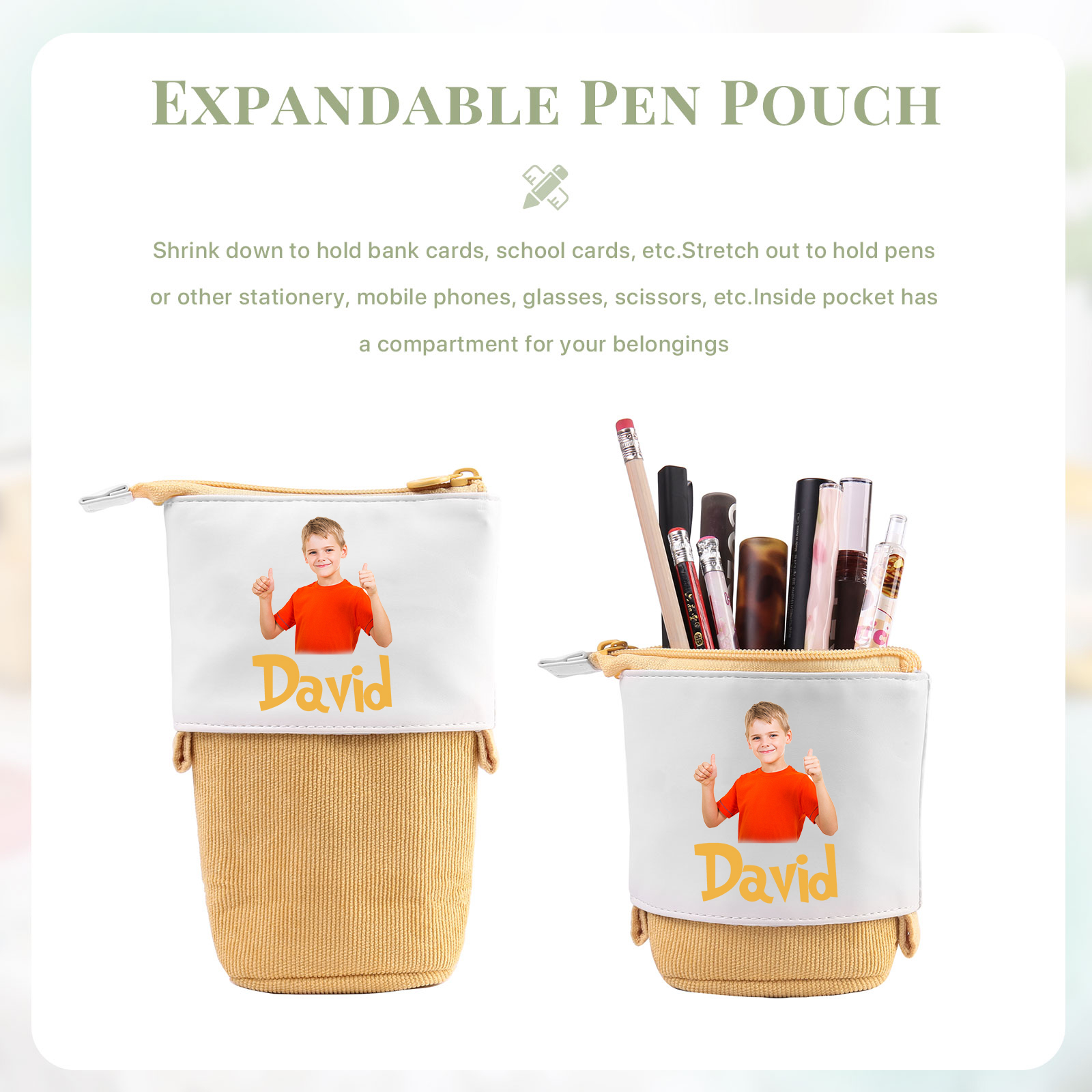 Astuccio per matite personalizzato con 1 nome e 1 foto regalo per scuola elementare bambini