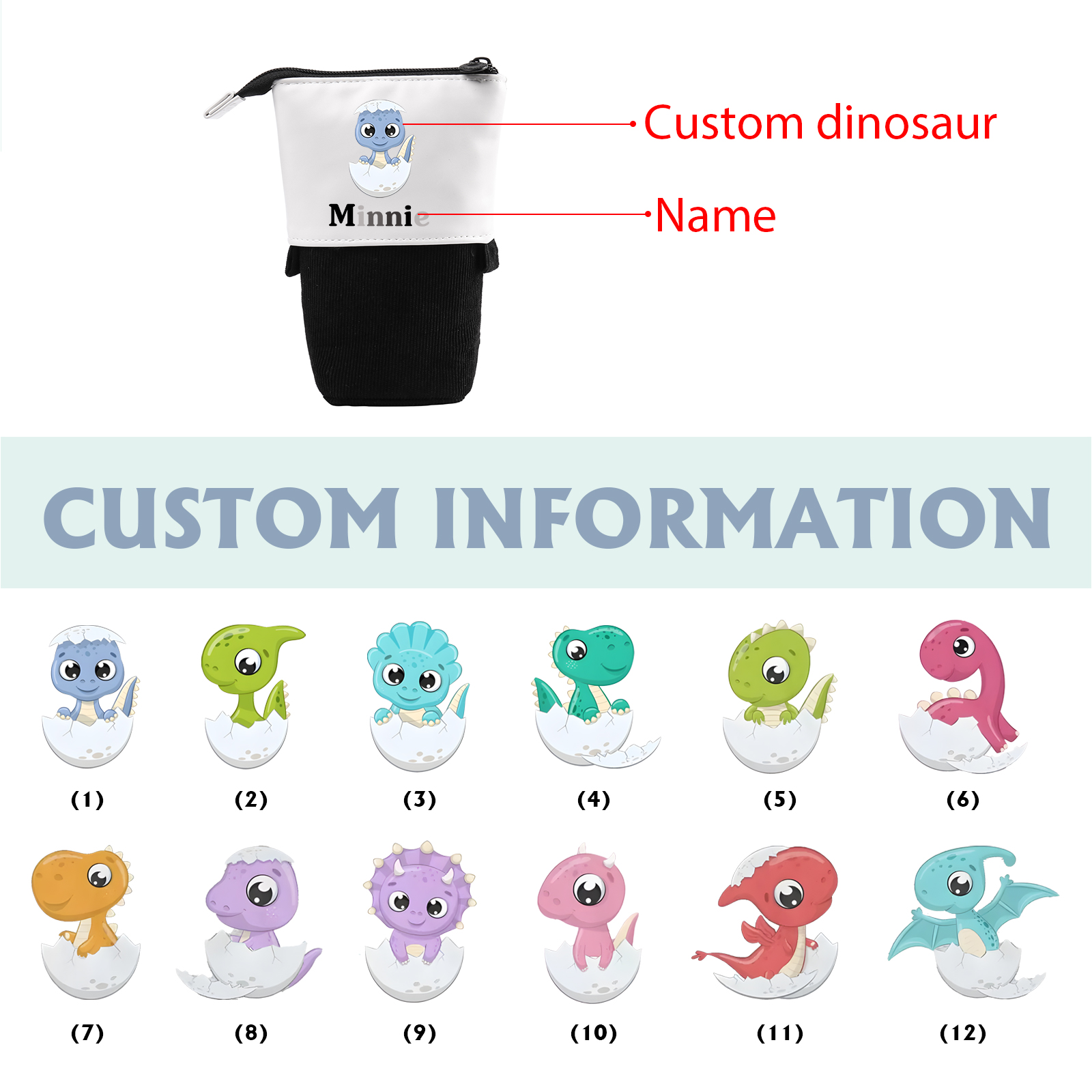Astuccio per matite personalizzato con 1 nome e 1 bimbo dinosauro regalo per scuola elementare bambini