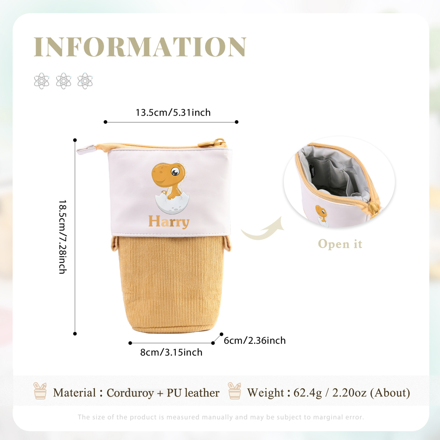 Astuccio per matite personalizzato con 1 nome e 1 bimbo dinosauro regalo per scuola elementare bambini