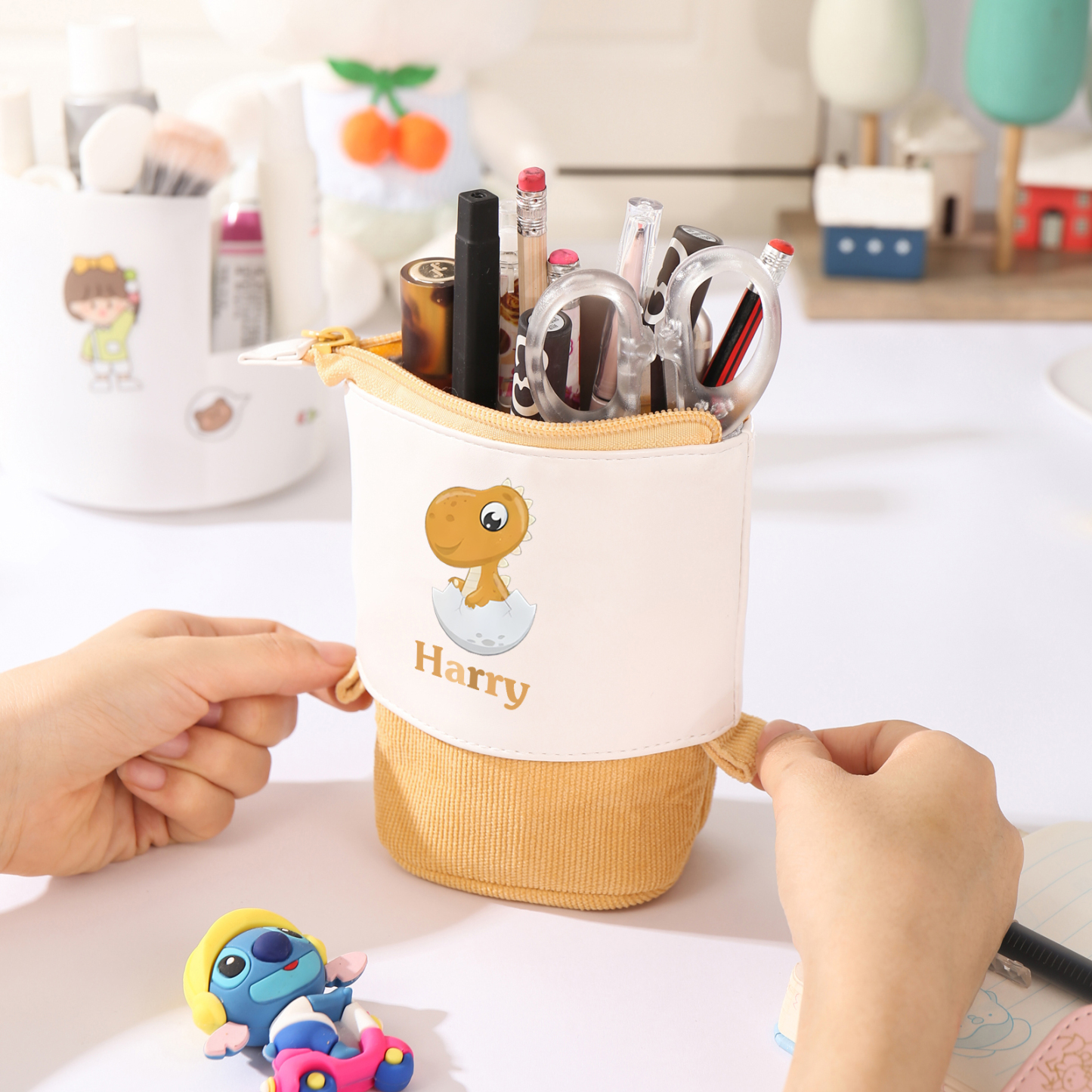 Astuccio per matite personalizzato con 1 nome e 1 bimbo dinosauro regalo per scuola elementare bambini