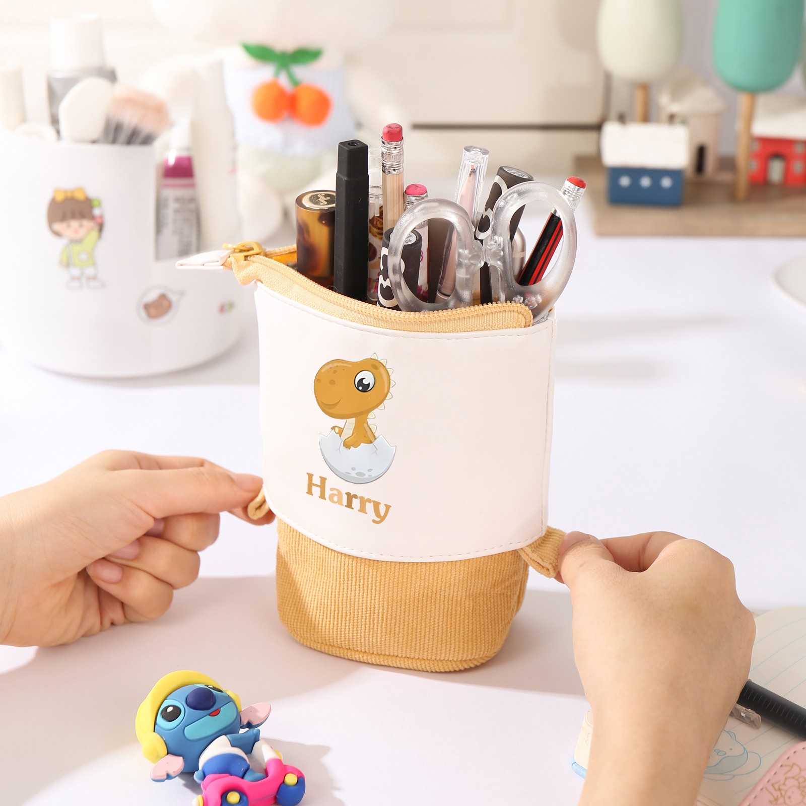 Astuccio per matite personalizzato con 1 nome e 1 bimbo dinosauro regalo per scuola elementare bambini