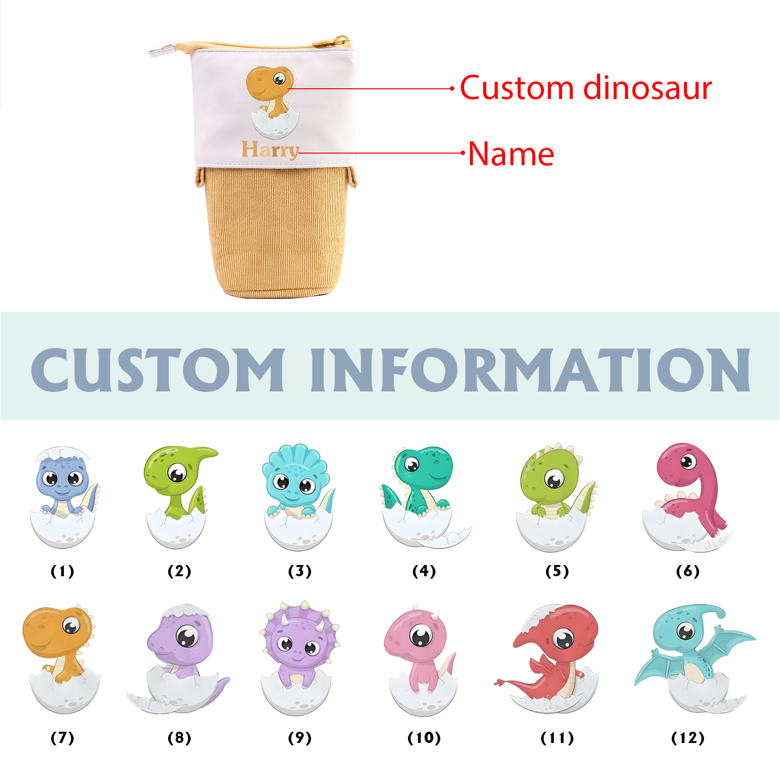 Astuccio per matite personalizzato con 1 nome e 1 bimbo dinosauro regalo per scuola elementare bambini