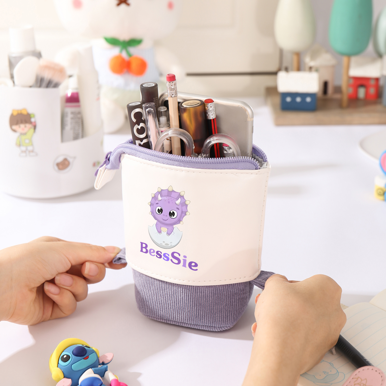 Astuccio per matite personalizzato con 1 nome e 1 bimbo dinosauro regalo per scuola elementare bambini