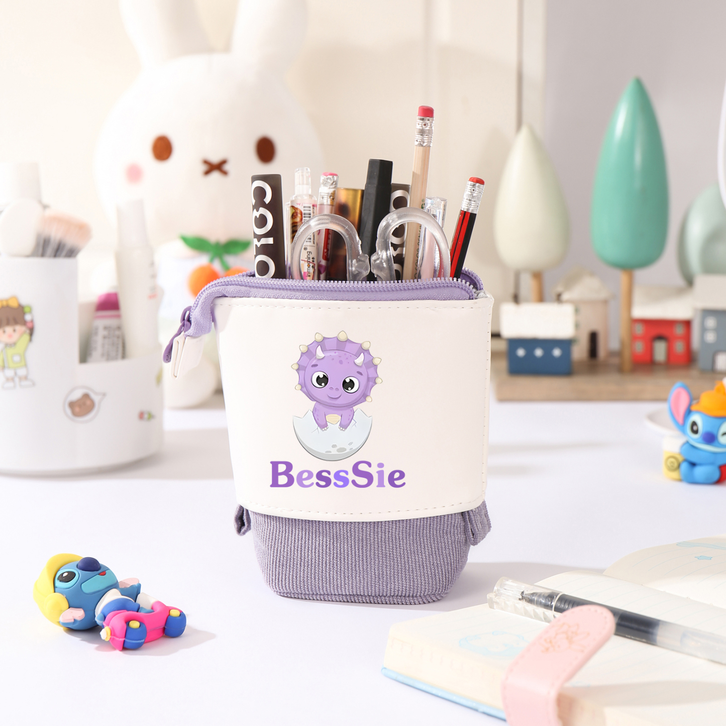 Astuccio per matite personalizzato con 1 nome e 1 bimbo dinosauro regalo per scuola elementare bambini