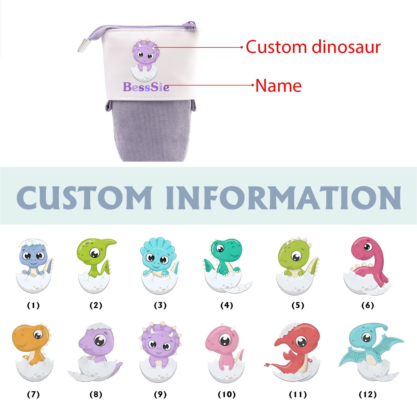 Astuccio per matite personalizzato con 1 nome e 1 bimbo dinosauro regalo per scuola elementare bambini