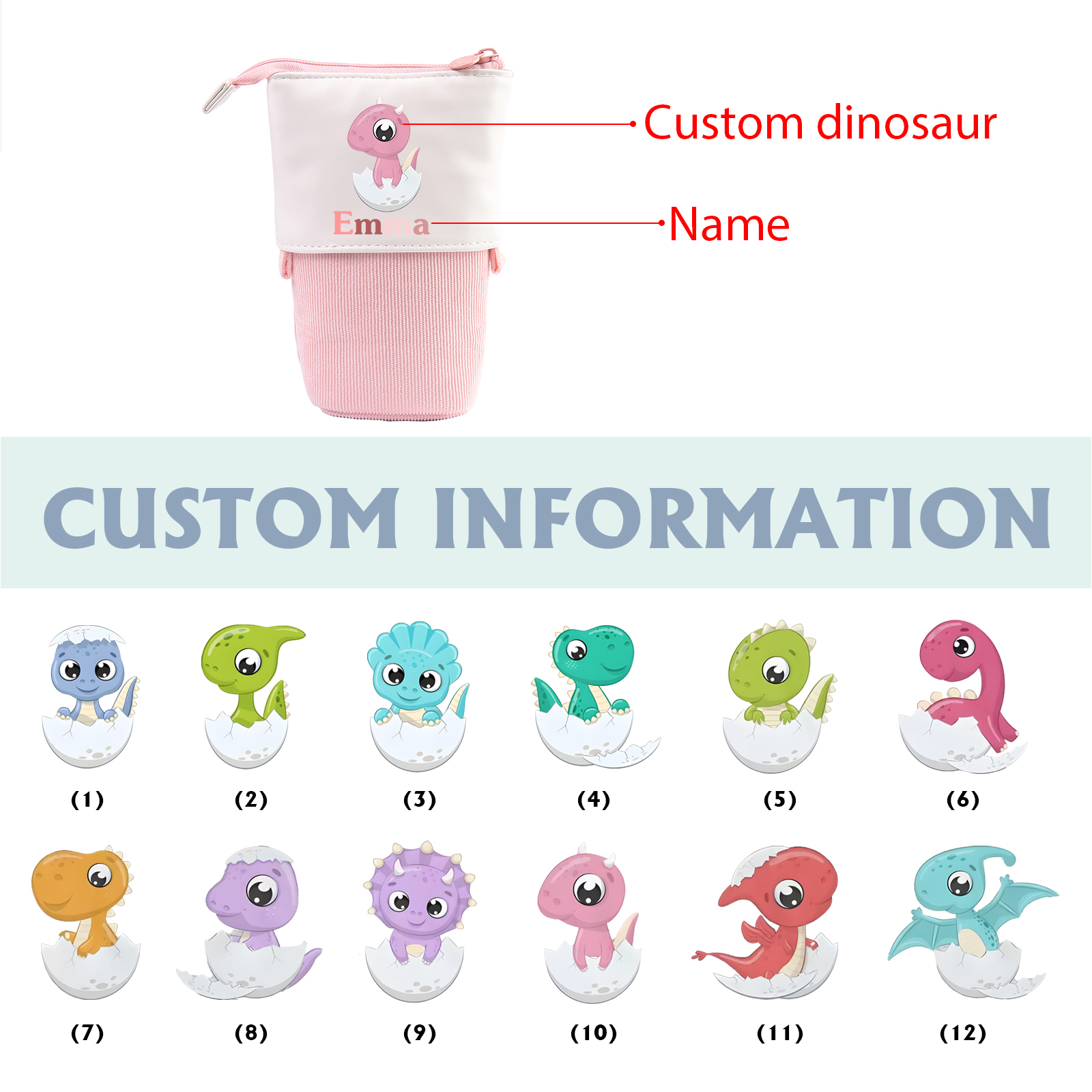 Astuccio per matite personalizzato con 1 nome e 1 bimbo dinosauro regalo per scuola elementare bambini