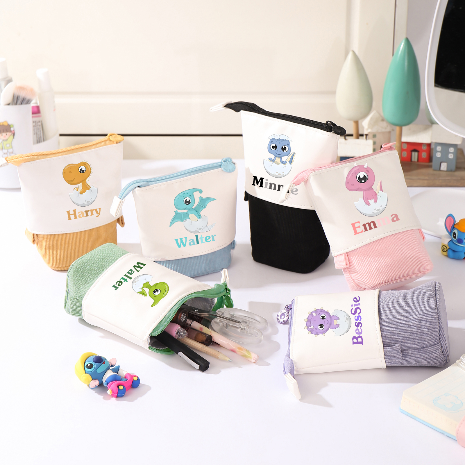 Astuccio per matite personalizzato con 1 nome e 1 bimbo dinosauro regalo per scuola elementare bambini