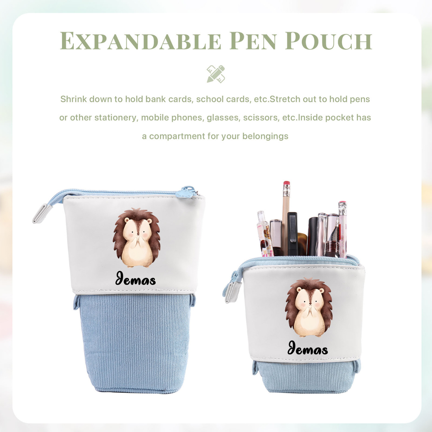 Astuccio per matite personalizzato con 1 nome e 1 animale regalo per scuola elementare bambini