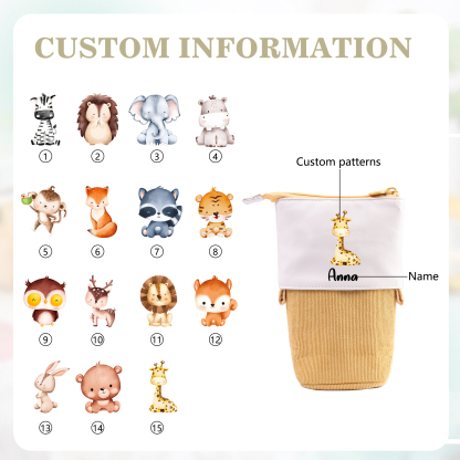 Astuccio per matite personalizzato con 1 nome e 1 animale regalo per scuola elementare bambini