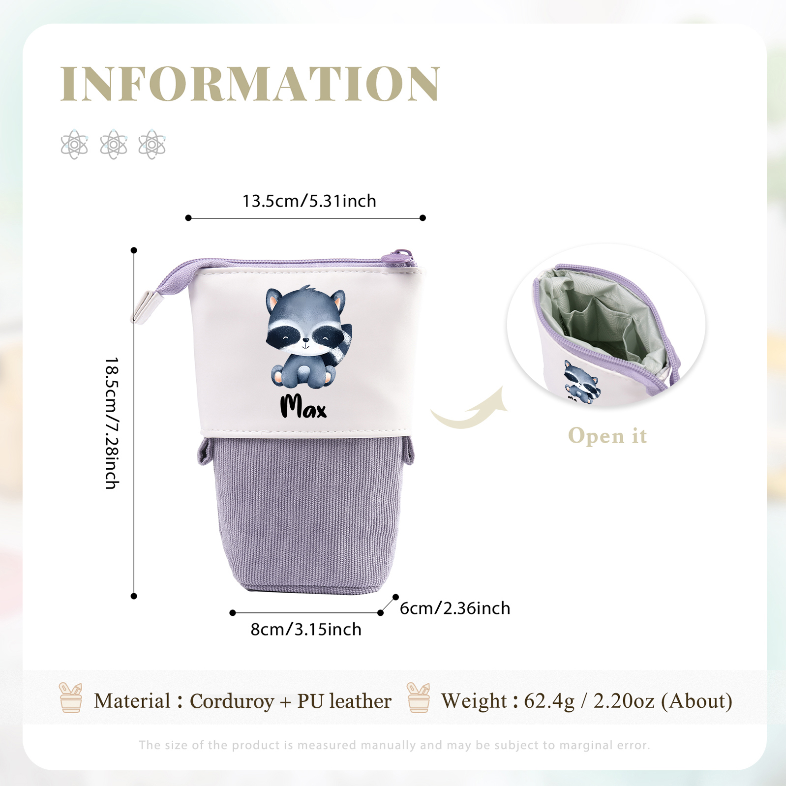 Astuccio per matite personalizzato con 1 nome e 1 animale regalo per scuola elementare bambini