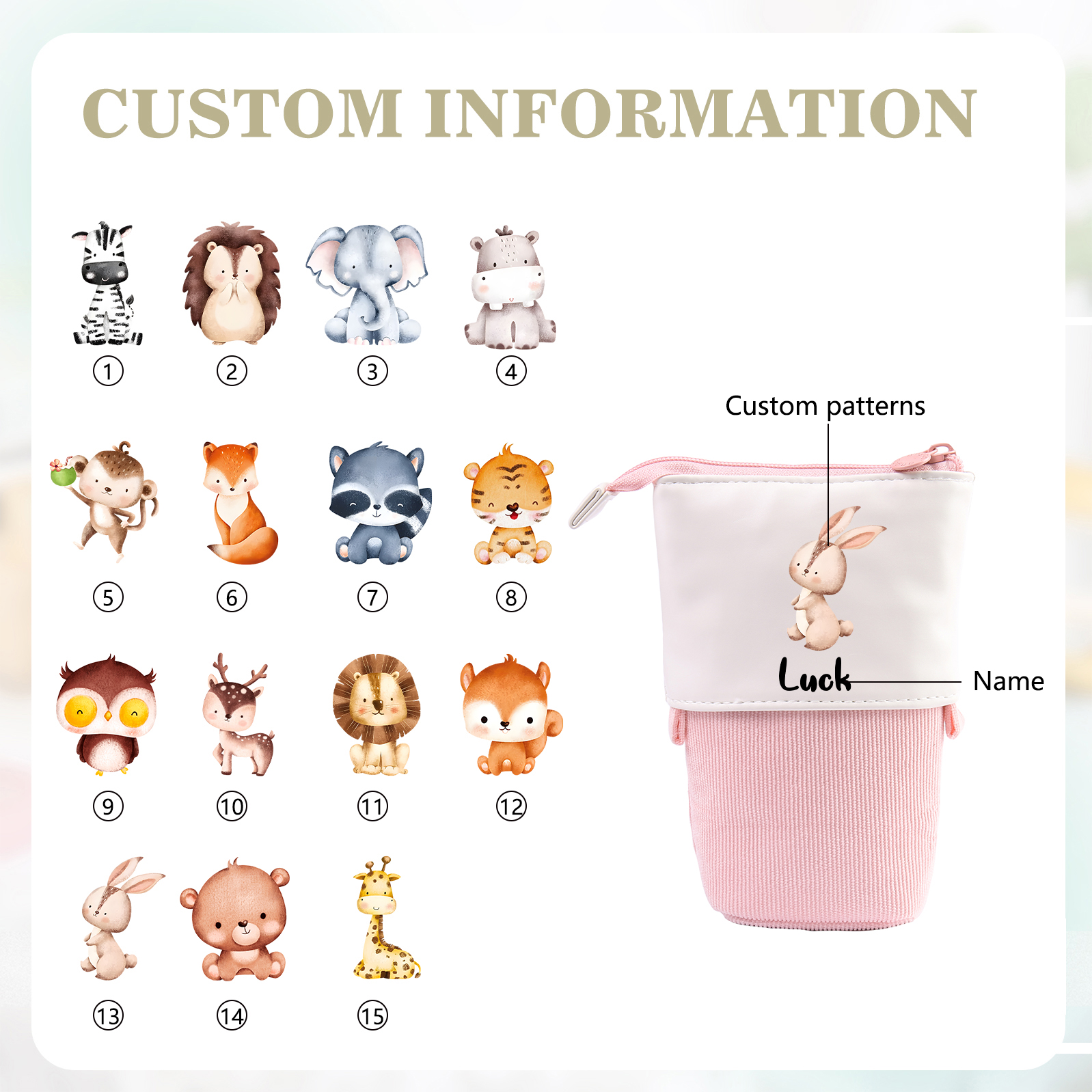 Astuccio per matite personalizzato con 1 nome e 1 animale regalo per scuola elementare bambini