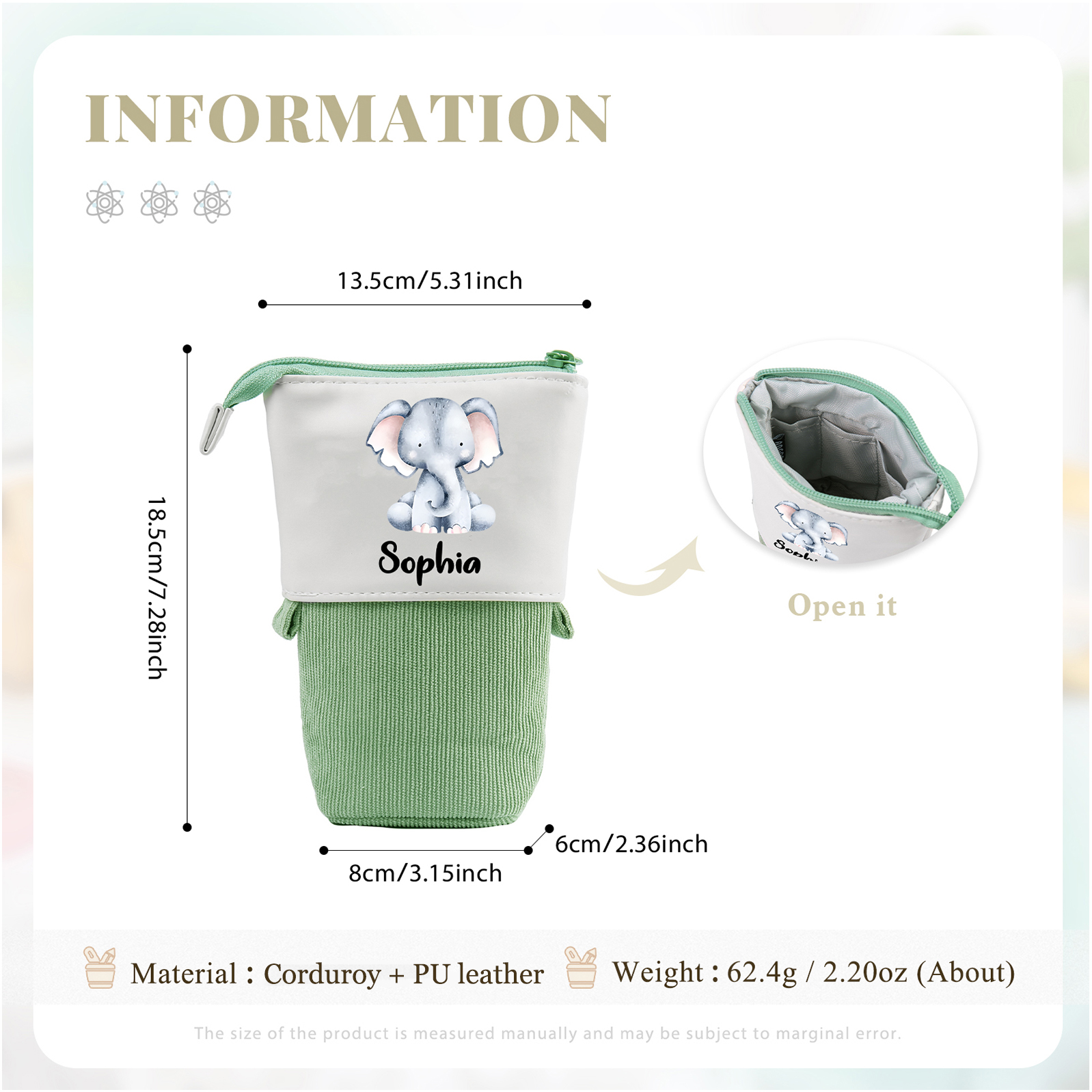 Astuccio per matite personalizzato con 1 nome e 1 animale regalo per scuola elementare bambini