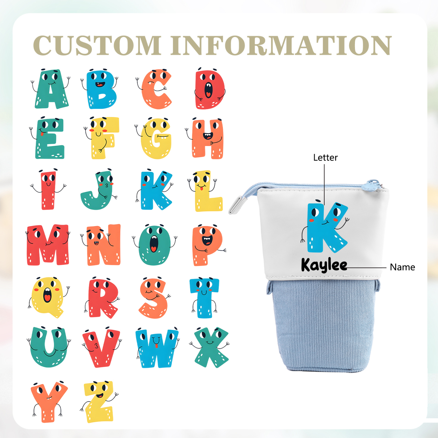 Astuccio per matite personalizzato con 1 nome e 1 lettera regalo per scuola elementare bambini