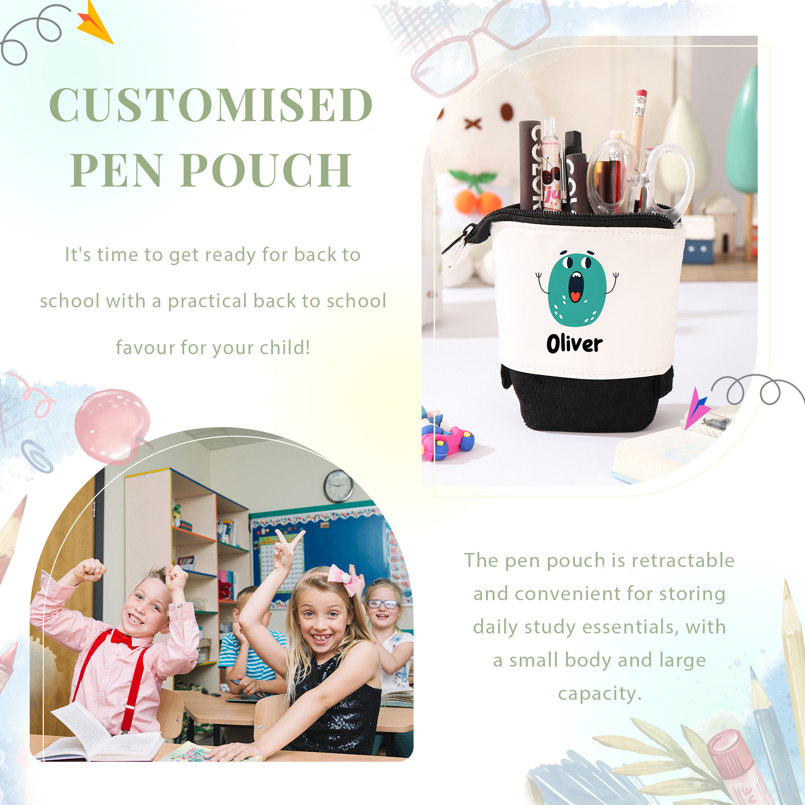 Astuccio per matite personalizzato con 1 nome e 1 lettera regalo per scuola elementare bambini