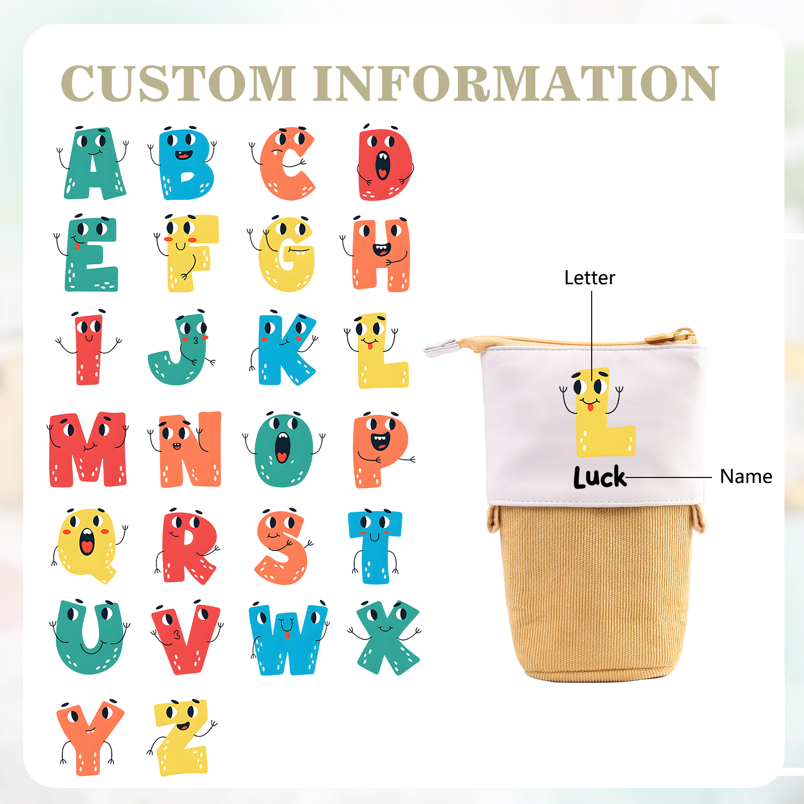 Astuccio per matite personalizzato con 1 nome e 1 lettera regalo per scuola elementare bambini