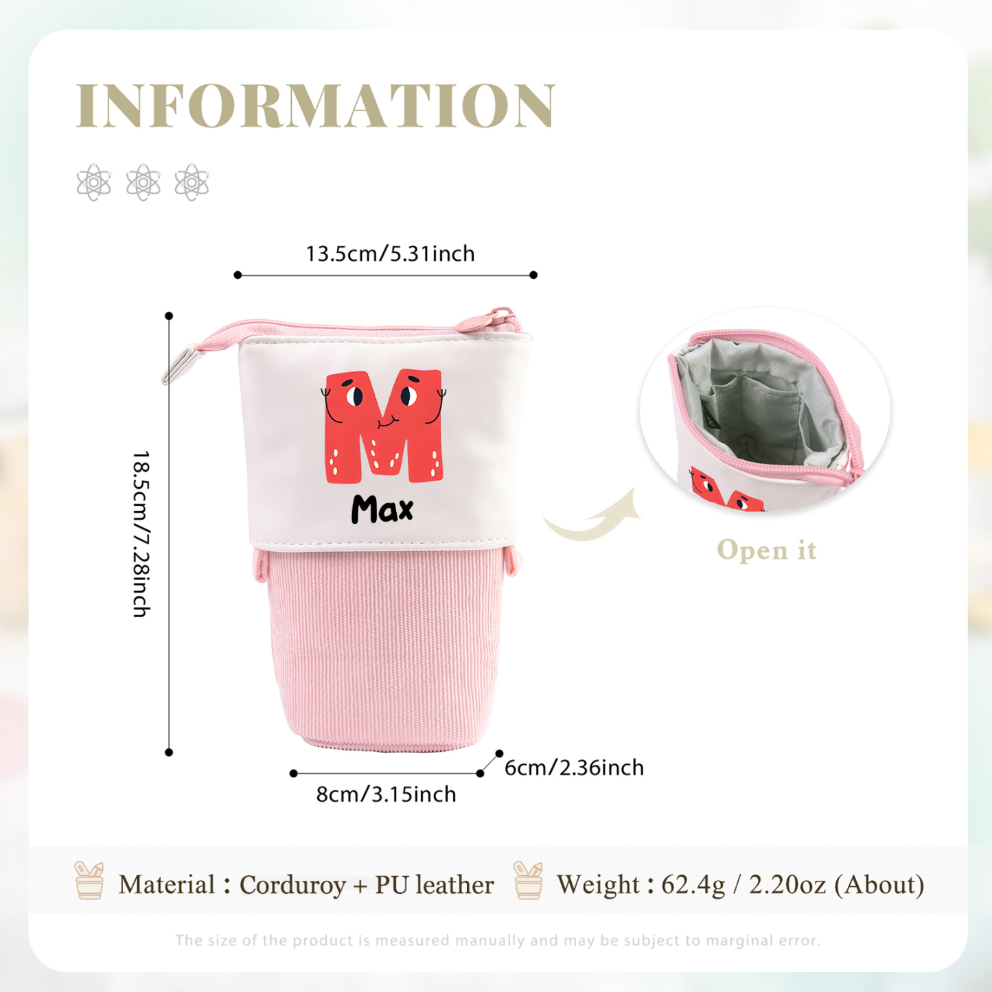 Astuccio per matite personalizzato con 1 nome e 1 lettera regalo per scuola elementare bambini