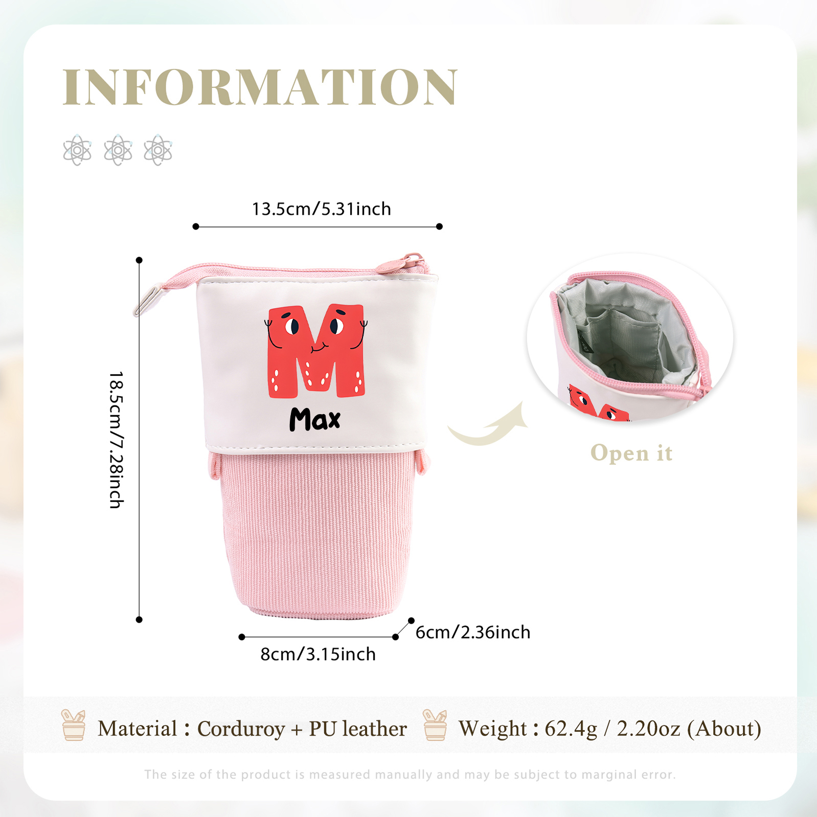 Astuccio per matite personalizzato con 1 nome e 1 lettera regalo per scuola elementare bambini