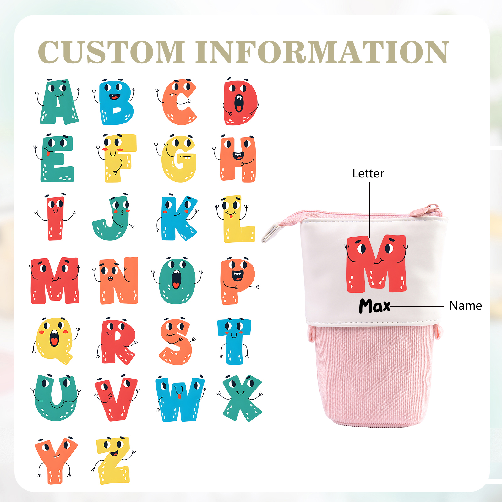 Astuccio per matite personalizzato con 1 nome e 1 lettera regalo per scuola elementare bambini