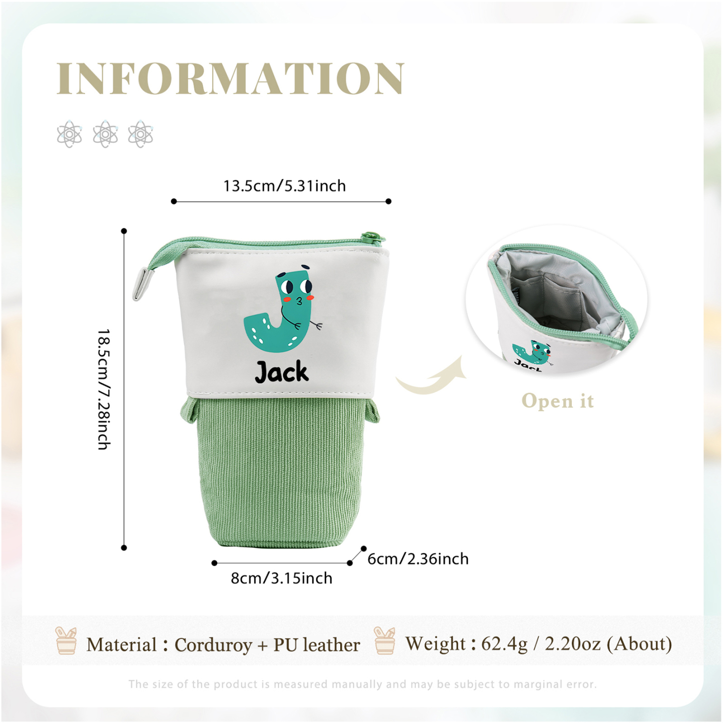 Astuccio per matite personalizzato con 1 nome e 1 lettera regalo per scuola elementare bambini