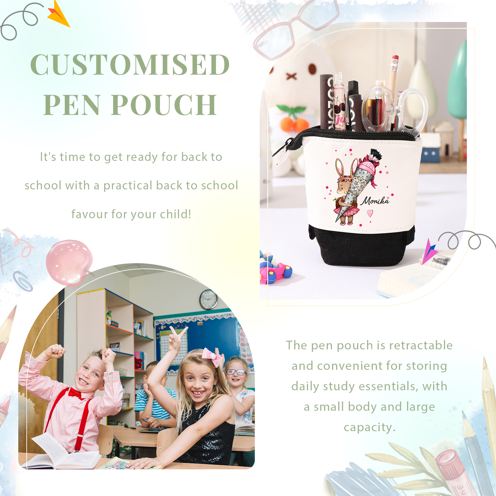 [Copy]Astuccio per matite personalizzato con 1 nome e 1 lettera regalo per scuola elementare bambini