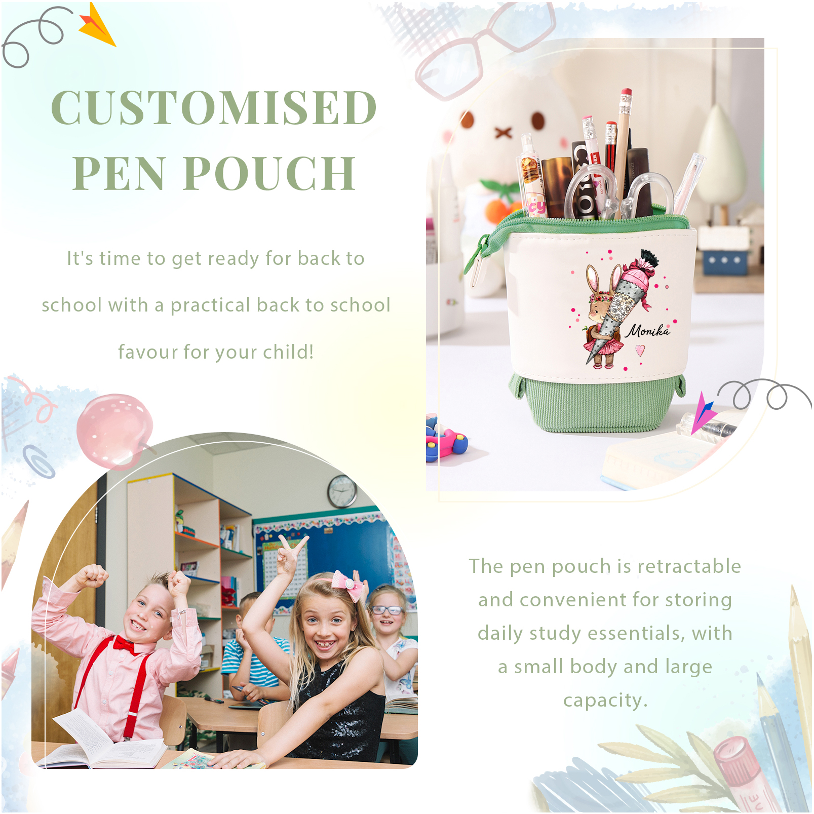 [Copy]Astuccio per matite personalizzato con 1 nome e 1 lettera regalo per scuola elementare bambini