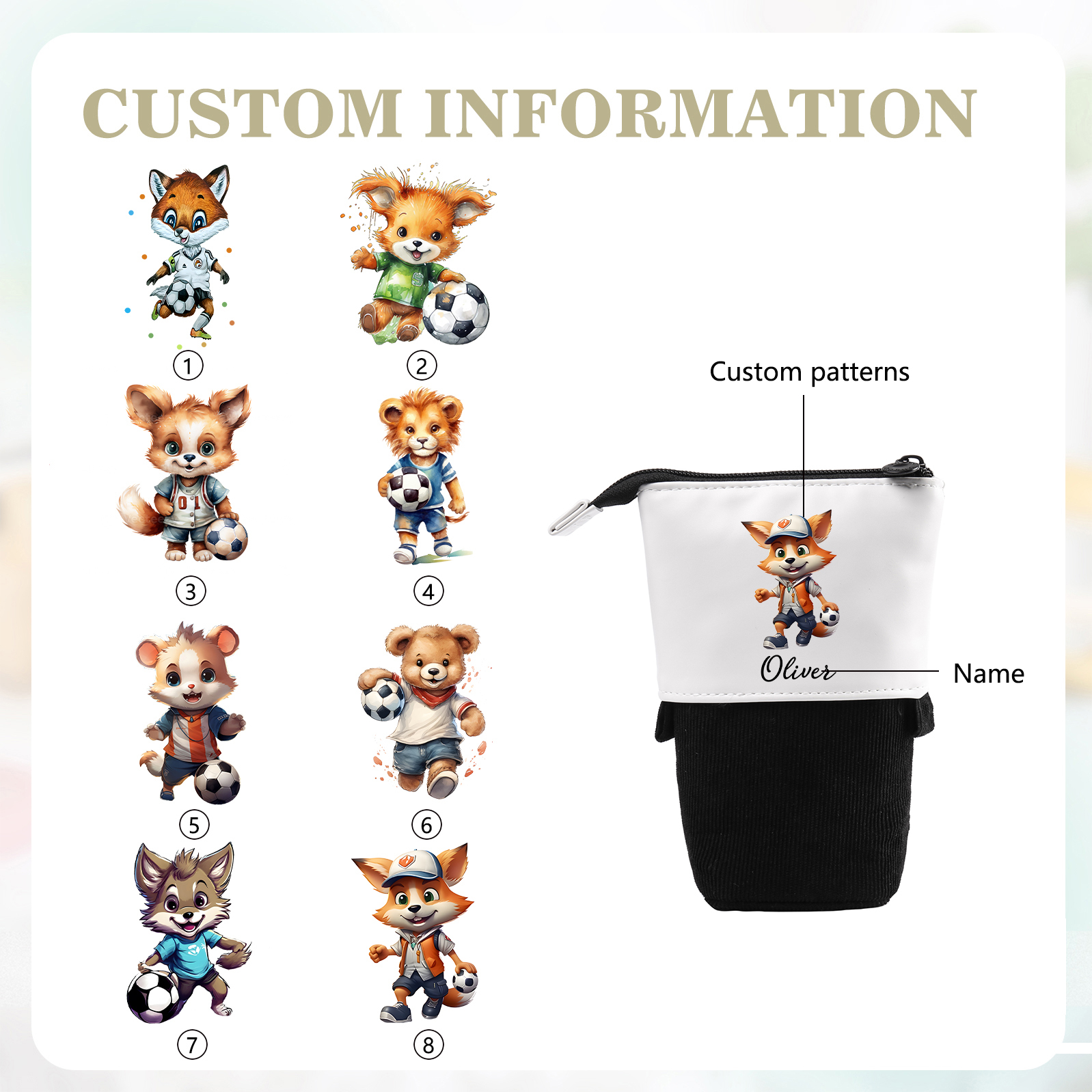 Astuccio per matite animale personalizzato con 1 nome e 1 animale regalo per scuola elementare bambini