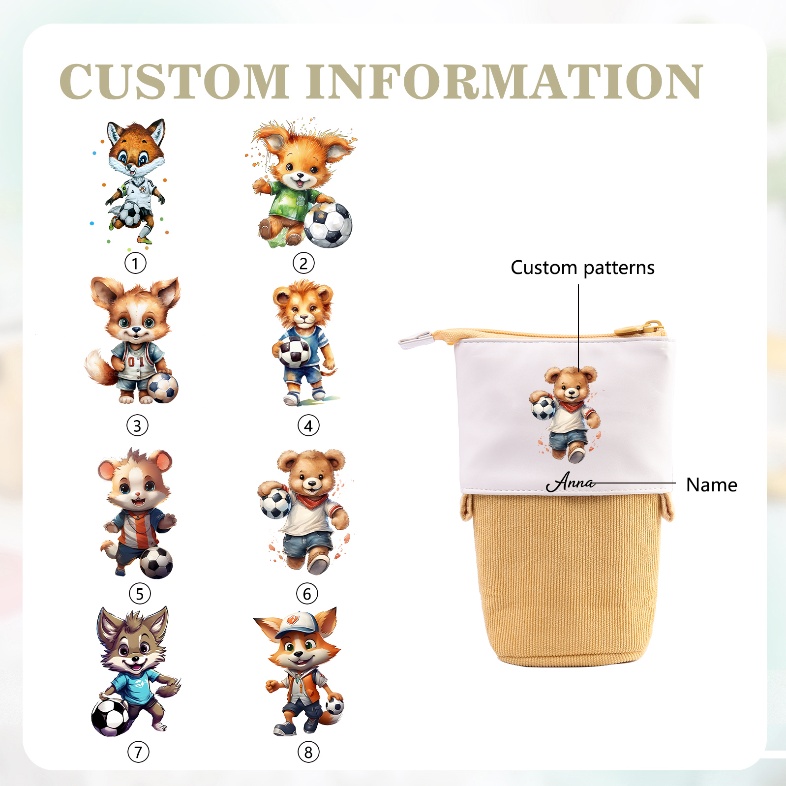 Astuccio per matite animale personalizzato con 1 nome e 1 animale regalo per scuola elementare bambini