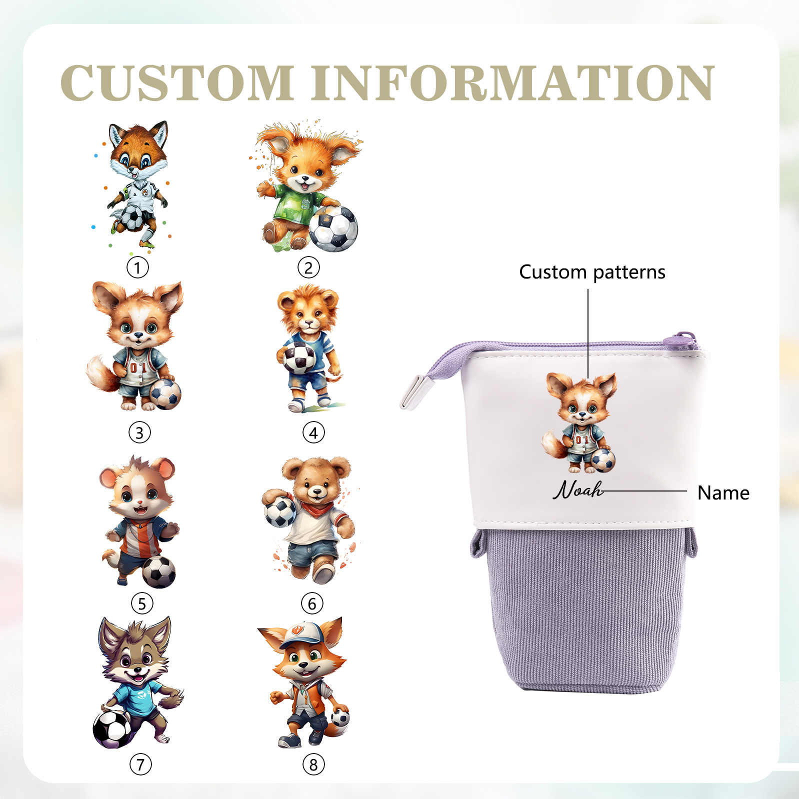 Astuccio per matite animale personalizzato con 1 nome e 1 animale regalo per scuola elementare bambini