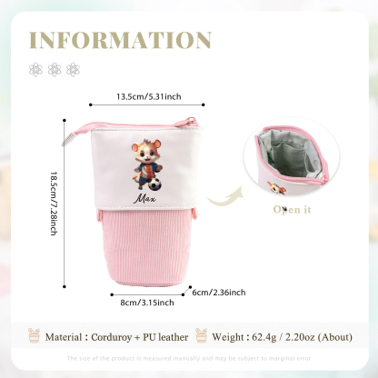 Astuccio per matite animale personalizzato con 1 nome e 1 animale regalo per scuola elementare bambini