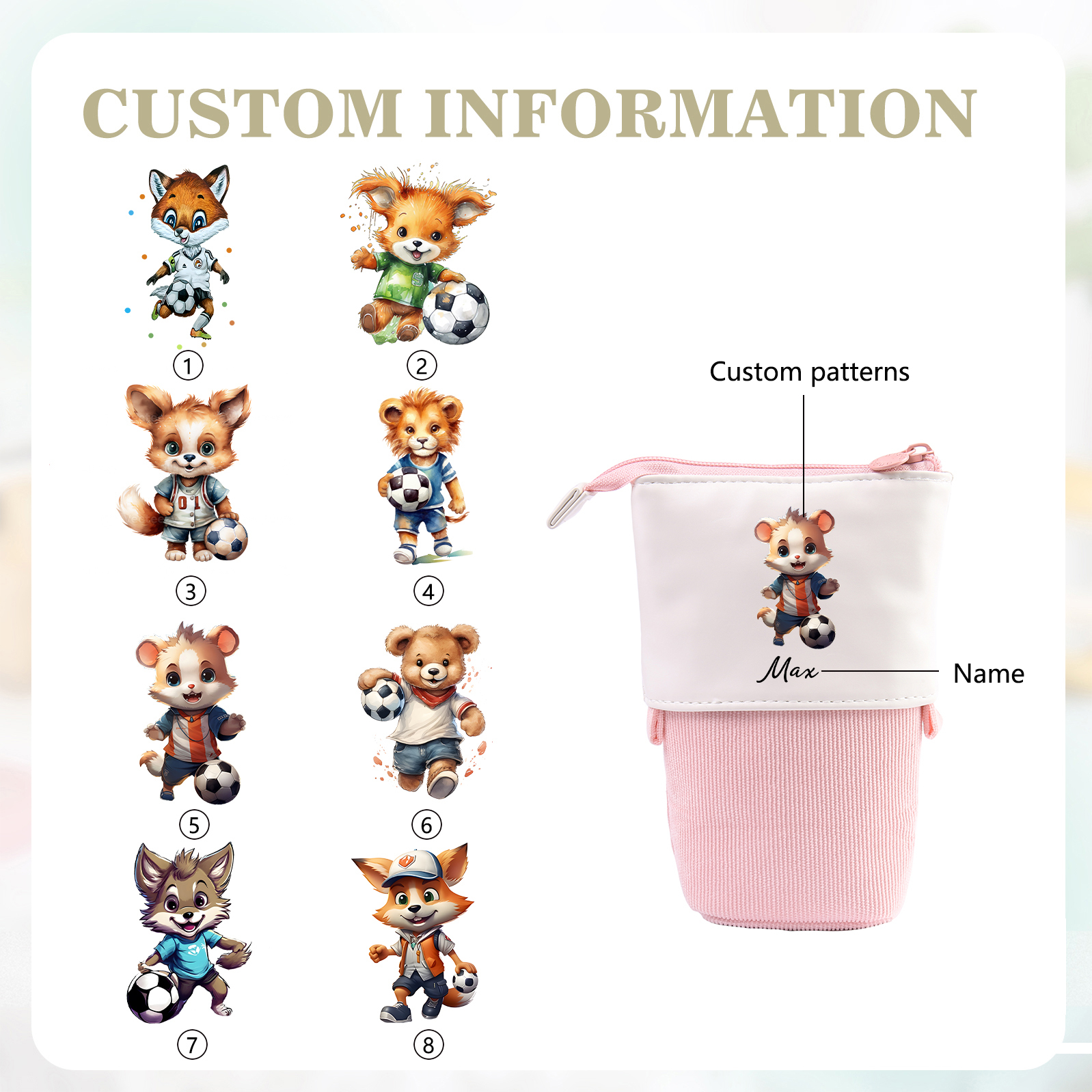 Astuccio per matite animale personalizzato con 1 nome e 1 animale regalo per scuola elementare bambini