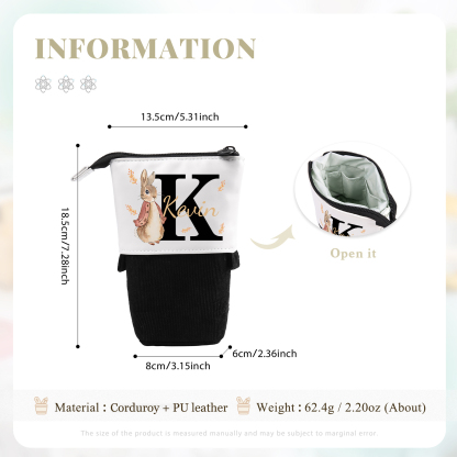 Astuccio per matite coniglio personalizzato con 1 nome e 1 lettera per scuola elementare bambini