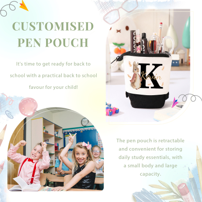 Astuccio per matite coniglio personalizzato con 1 nome e 1 lettera per scuola elementare bambini