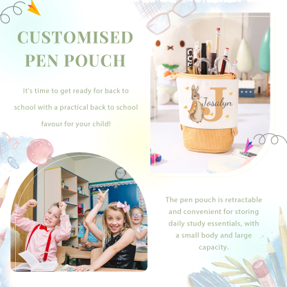 Astuccio per matite coniglio personalizzato con 1 nome e 1 lettera per scuola elementare bambini