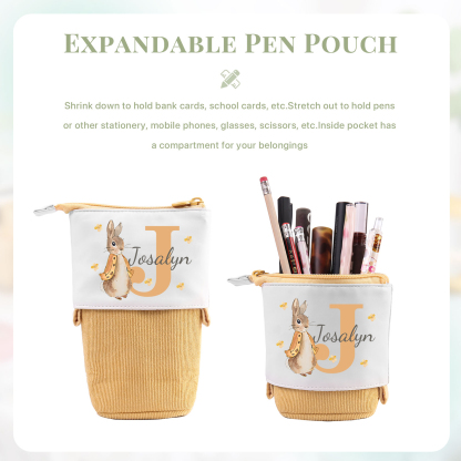 Astuccio per matite coniglio personalizzato con 1 nome e 1 lettera per scuola elementare bambini