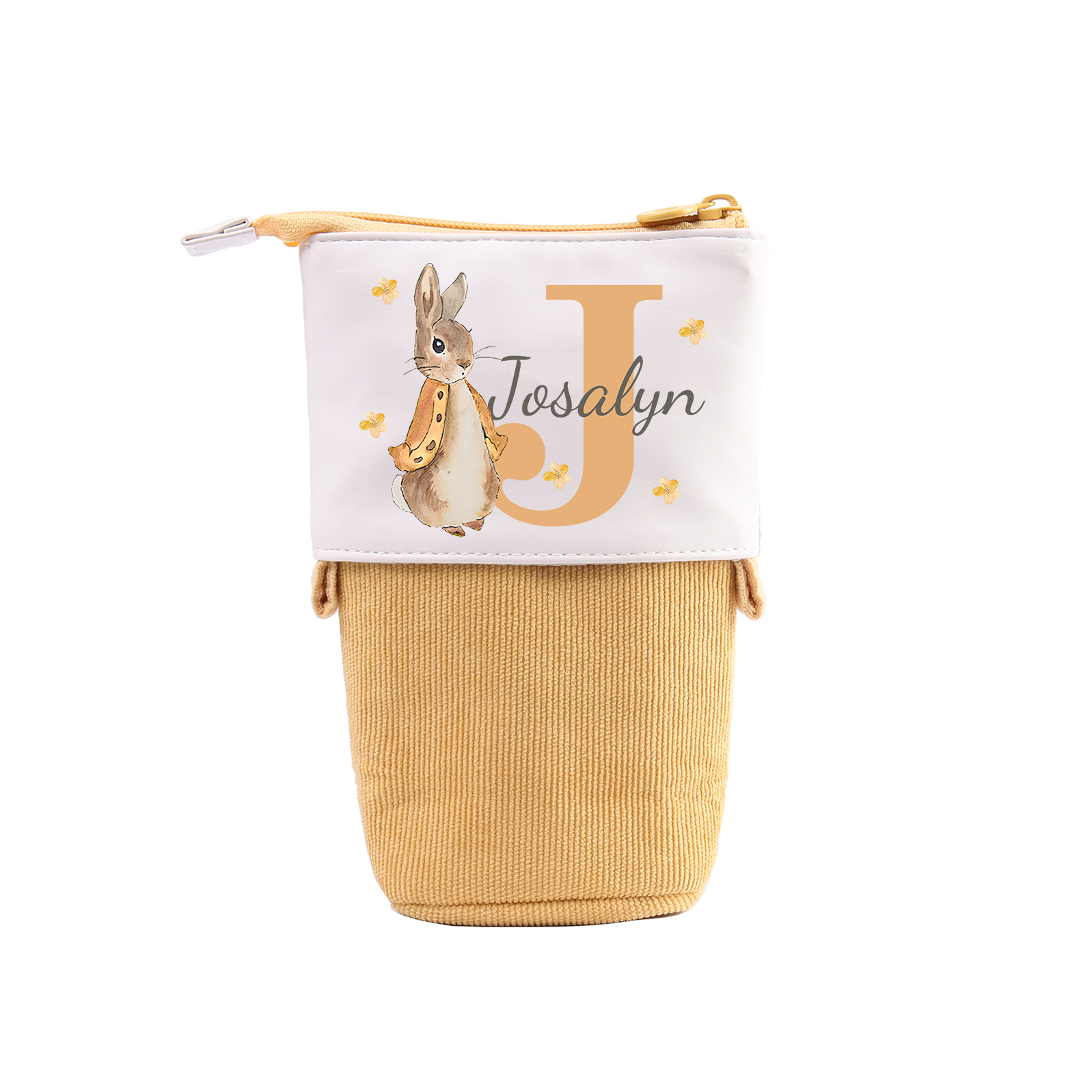 Astuccio per matite coniglio personalizzato con 1 nome e 1 lettera per scuola elementare bambini