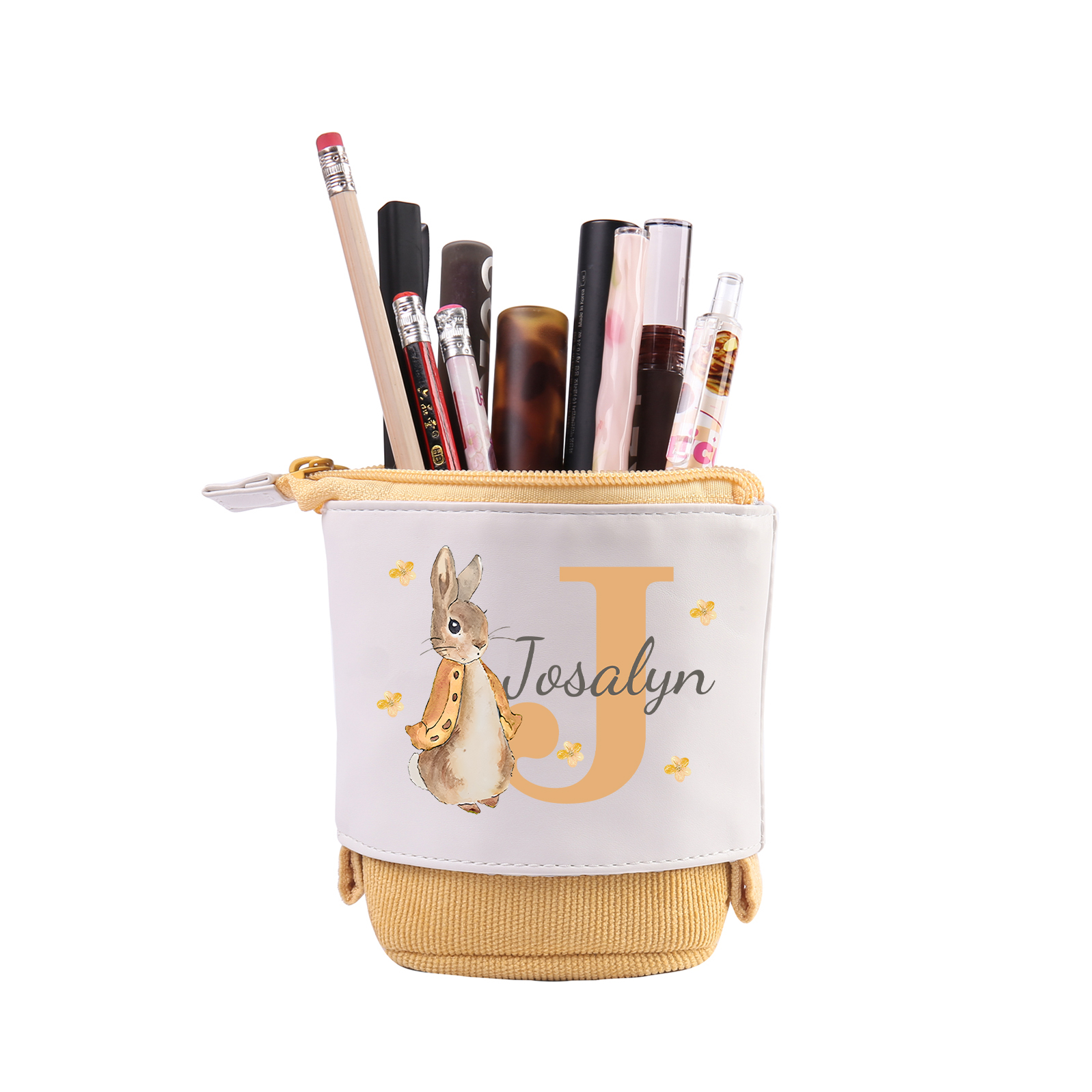 Astuccio per matite coniglio personalizzato con 1 nome e 1 lettera per scuola elementare bambini